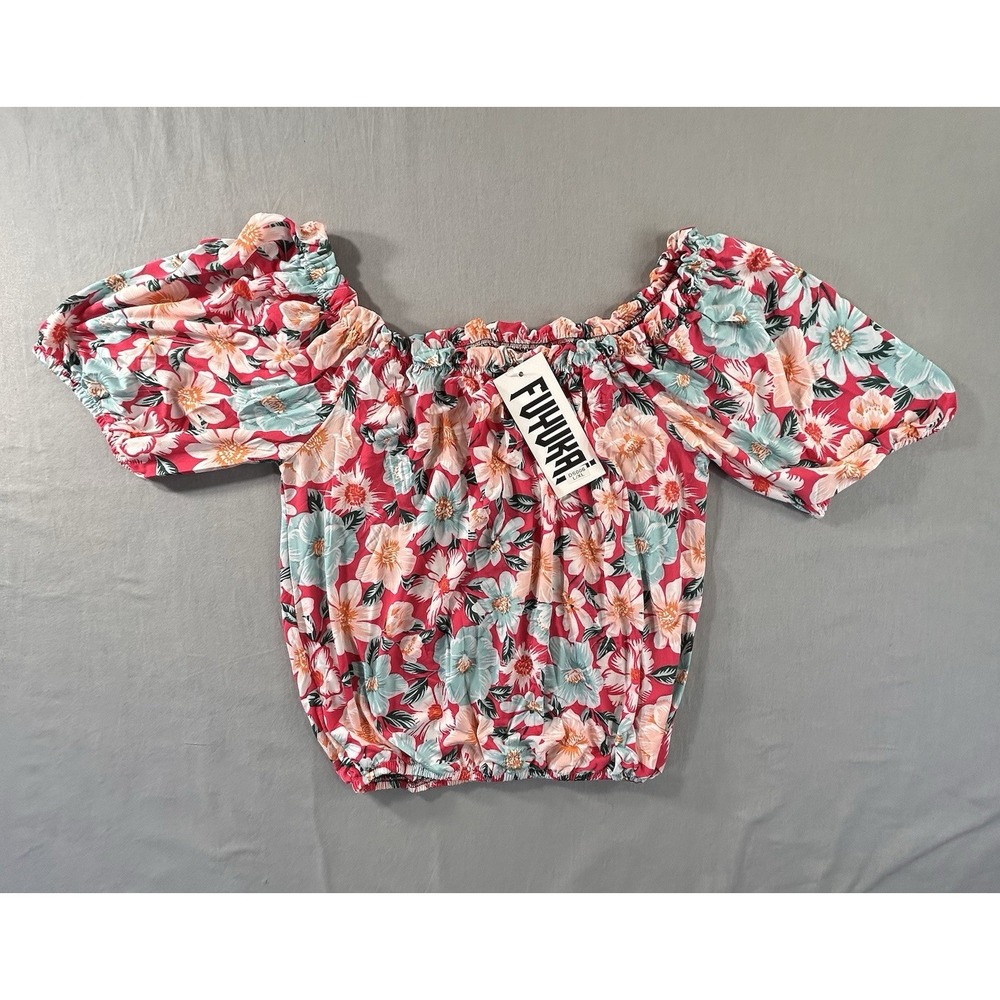 Fuyukai‎ off-the-shoulder floral crop top Womens L/XL NWT
